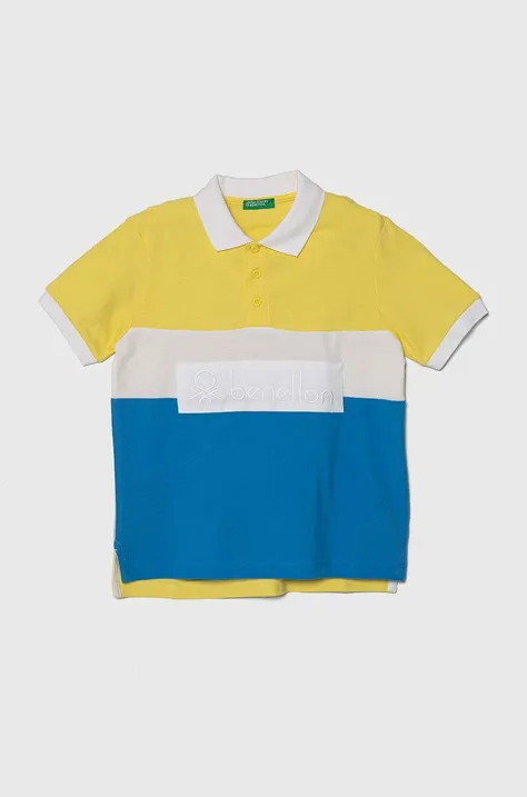 United Colors of Benetton polo bawełniane dziecięce kolor żółty wzorzysty