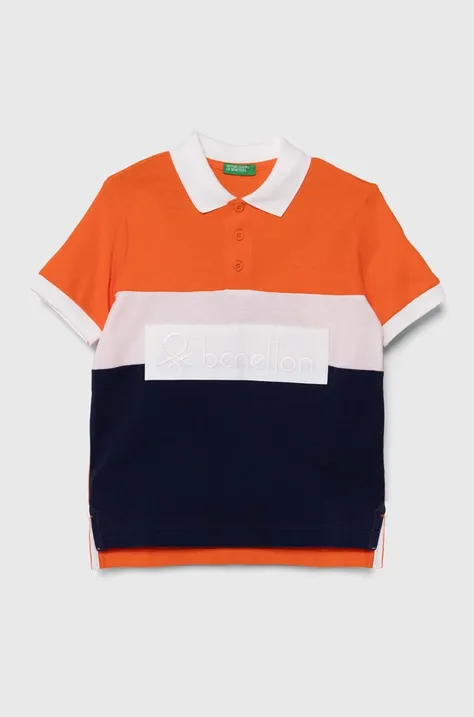 United Colors of Benetton polo bawełniane dziecięce kolor pomarańczowy wzorzysty