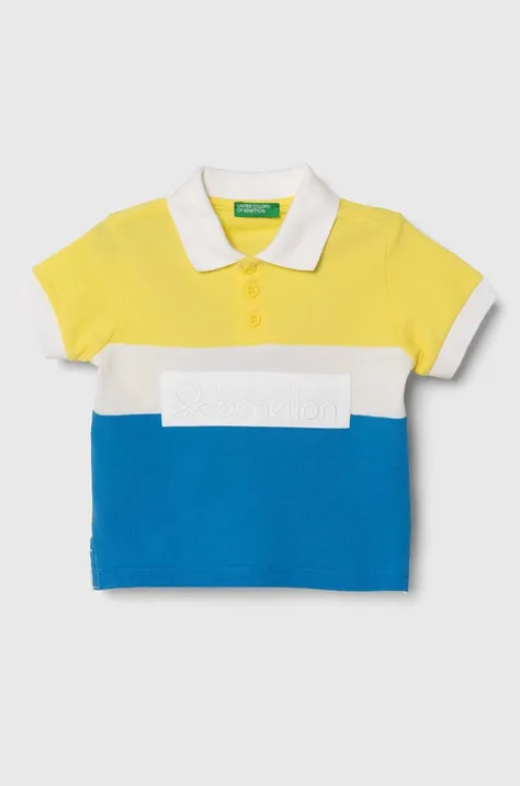 Детска памучна тениска с яка United Colors of Benetton в жълто с десен