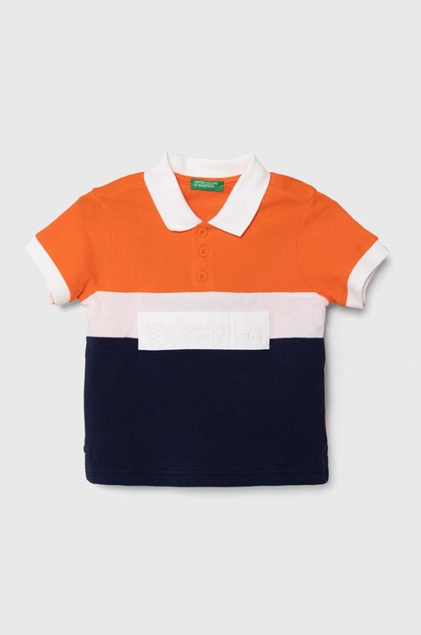 Детское хлопковое поло United Colors of Benetton цвет оранжевый узорный