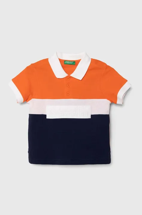 Дитяче бавовняне поло United Colors of Benetton колір помаранчевий візерунок