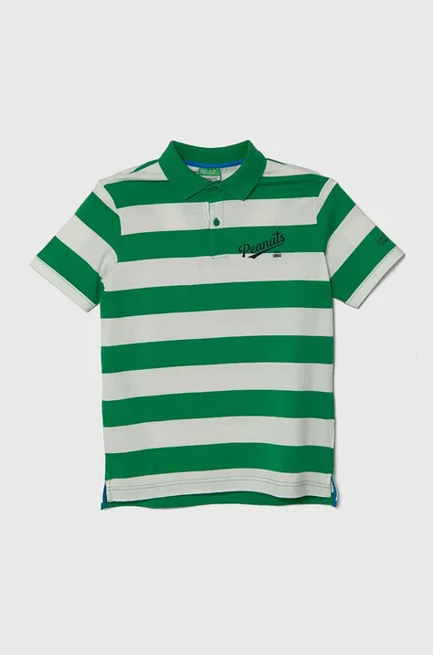 United Colors of Benetton tricouri polo din bumbac pentru copii x Snoopy culoarea verde, modelator