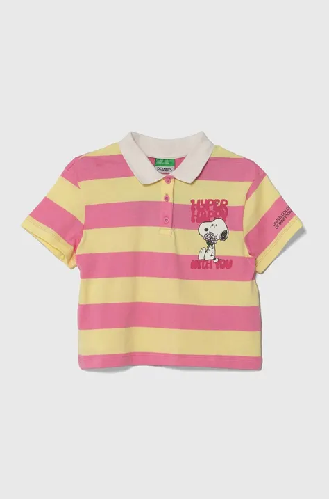 Παιδικά βαμβακερά μπλουζάκια πόλο United Colors of Benetton χρώμα: ροζ
