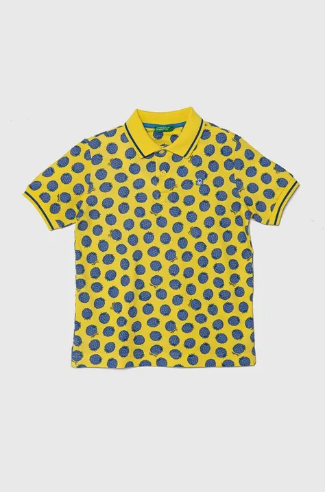 Pamučna polo majica United Colors of Benetton boja: žuta, s uzorkom