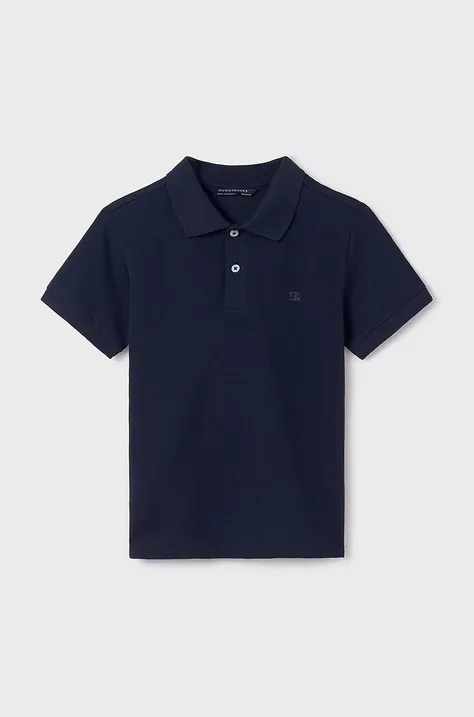 Mayoral tricouri polo din bumbac pentru copii culoarea albastru marin, neted