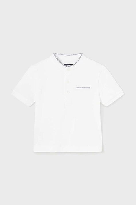 Mayoral tricou polo pentru copii culoarea alb, neted