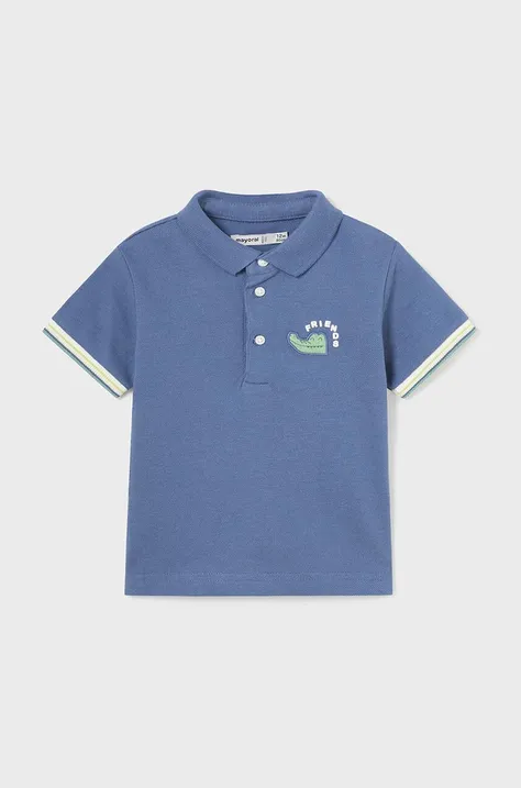 Бебешка памучна тениска с яка Mayoral в синьо с принт