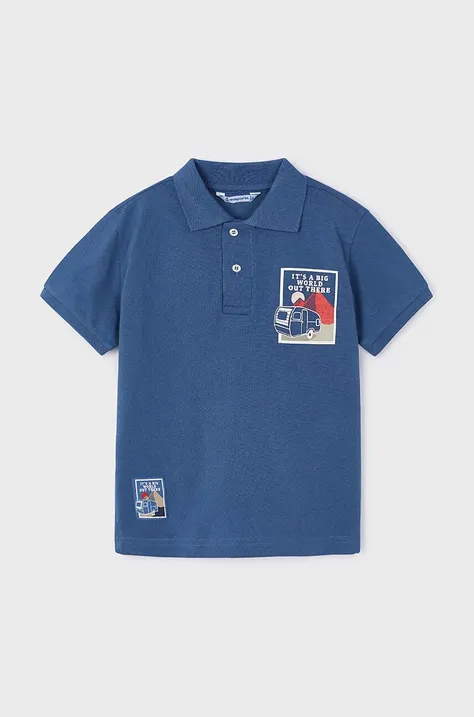 Детска тениска с яка Mayoral в синьо с принт