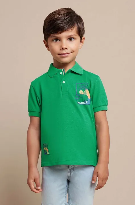 Detské polo tričko Mayoral zelená farba, s potlačou