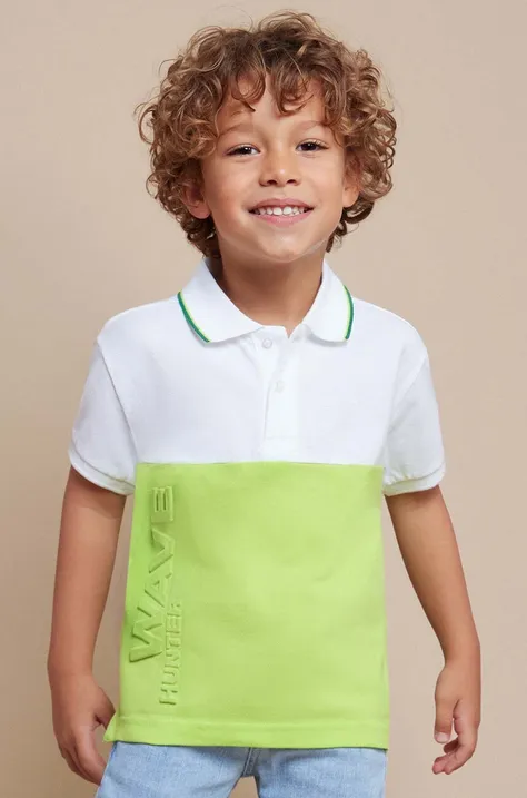 Детска памучна тениска с яка Mayoral в зелено с десен