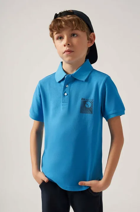 Детска памучна тениска с яка Mayoral в синьо с принт