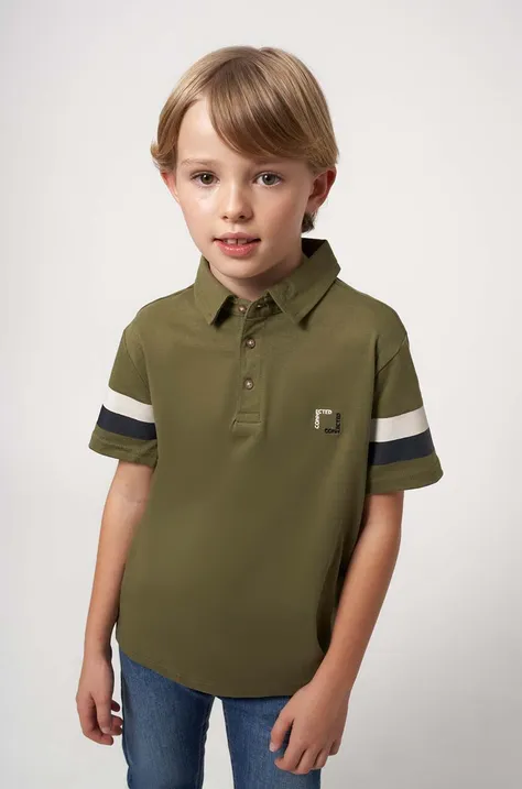 Παιδικά βαμβακερά μπλουζάκια πόλο Mayoral χρώμα: πράσινο