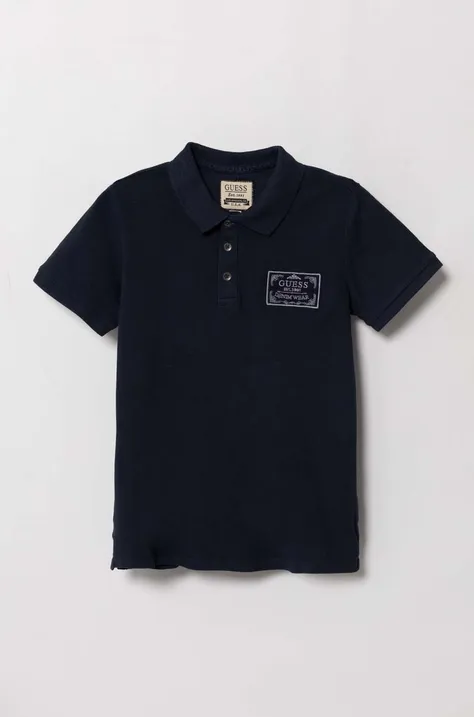 Παιδικά βαμβακερά μπλουζάκια πόλο Guess χρώμα: ναυτικό μπλε