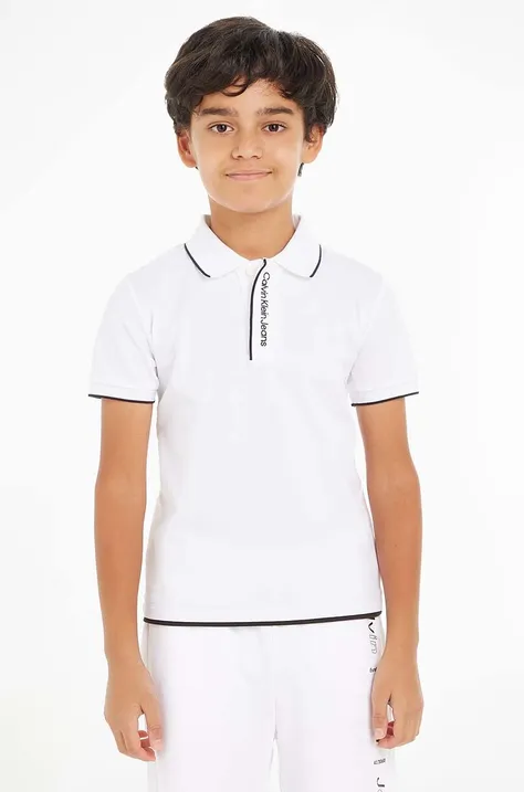 Детска тениска с яка Calvin Klein Jeans в бяло с изчистен дизайн