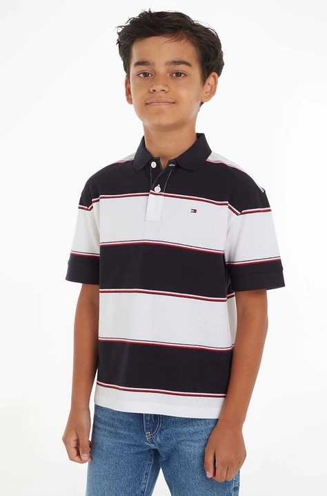 Tommy Hilfiger tricouri polo din bumbac pentru copii culoarea albastru marin, modelator