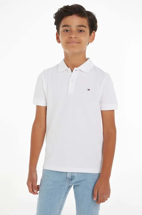 Детска памучна тениска с яка Tommy Hilfiger в бяло с изчистен дизайн