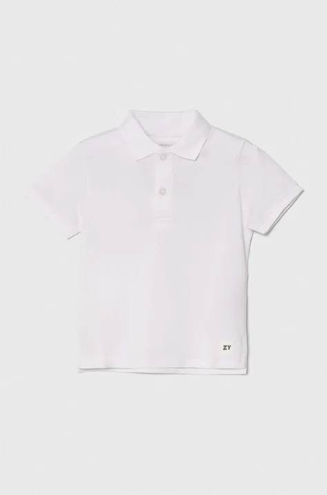 Детска памучна тениска с яка zippy в бяло с изчистен дизайн