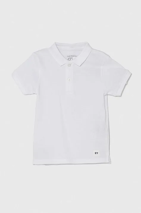 Бебешка памучна тениска с яка zippy в бяло с изчистен дизайн