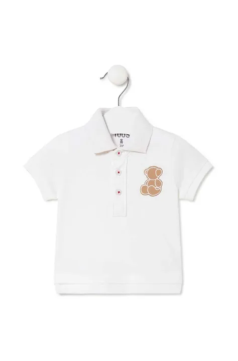 Tous tricouri polo din bumbac pentru copii culoarea alb, neted