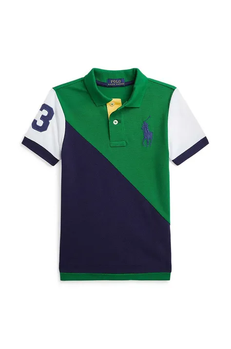 Детска памучна тениска с яка Polo Ralph Lauren в зелено с десен 322942107001