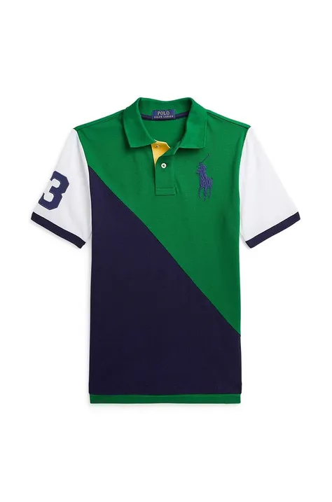 Детска памучна тениска с яка Polo Ralph Lauren в зелено с десен 323942107001