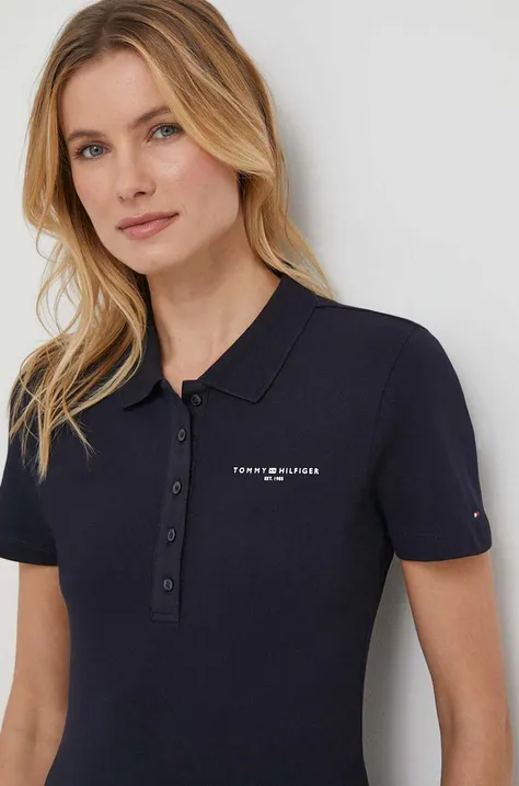 Polo majica Tommy Hilfiger za žene, boja: tamno plava