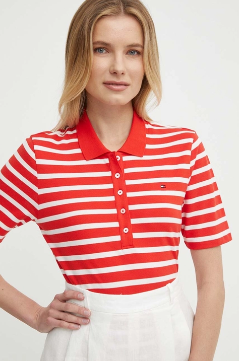 Polo majica Tommy Hilfiger za žene, boja: crvena