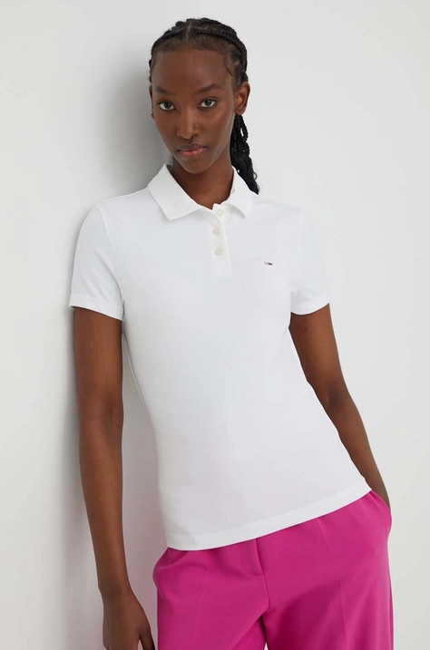 Tommy Jeans tricou polo femei, culoarea bej