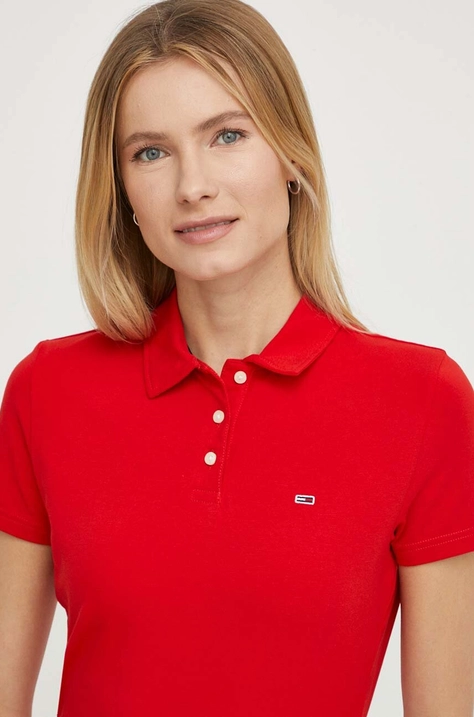 Polo majica Tommy Jeans za žene, boja: crvena