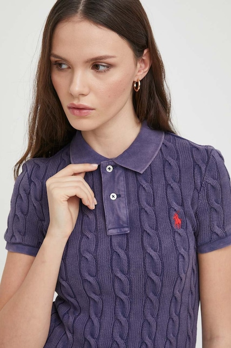 Памучна тениска с яка Polo Ralph Lauren в тъмносиньо 211943010