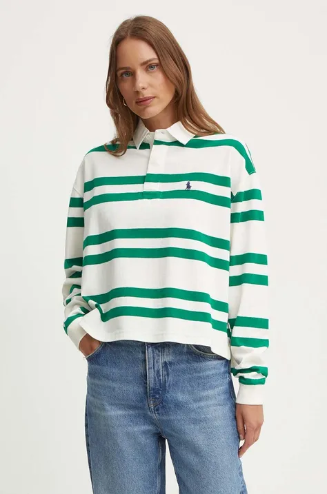 Bavlnené tričko s dlhým rukávom Polo Ralph Lauren béžová farba