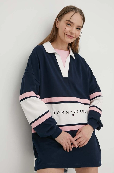 Pamučna dukserica Tommy Jeans boja: tamno plava, s uzorkom, DW0DW17226