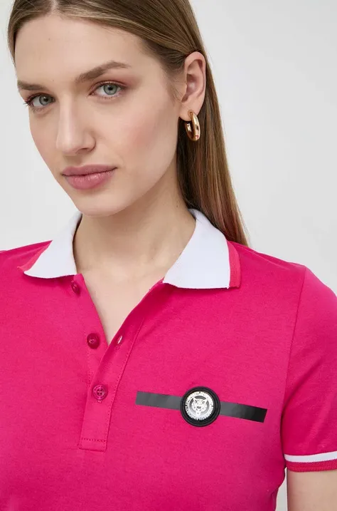 Βαμβακερό μπλουζάκι πόλο PLEIN SPORT χρώμα: ροζ