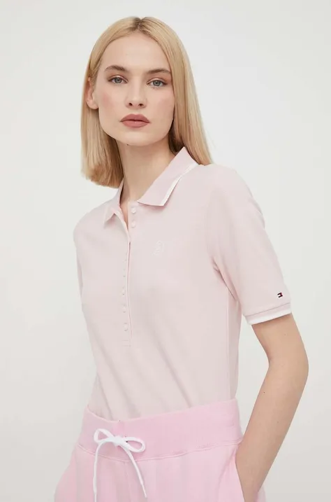 Polo tričko Tommy Hilfiger dámsky, ružová farba, WW0WW41288