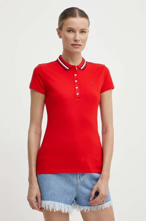 Polo majica Tommy Hilfiger za žene, boja: crvena, WW0WW42749