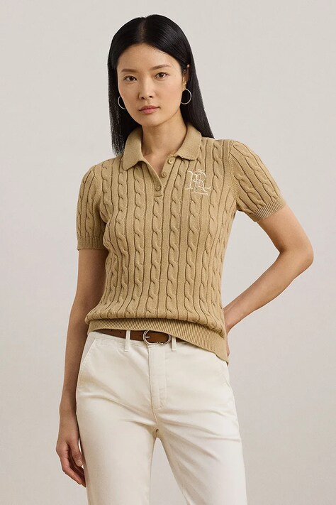 Бавовняний светр Lauren Ralph Lauren колір бежевий 200932224