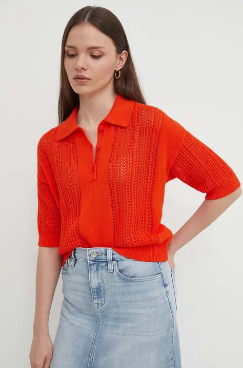 Памучен пуловер United Colors of Benetton в оранжево от лека материя