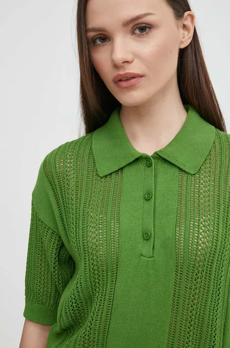Памучен пуловер United Colors of Benetton в зелено от лека материя