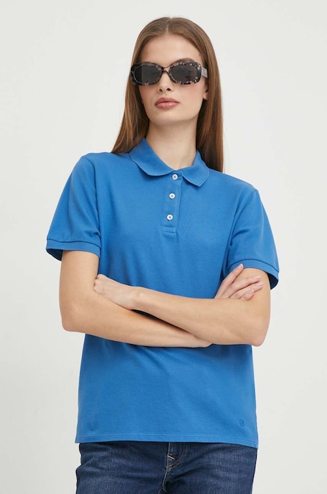 Тениска с яка United Colors of Benetton в синьо