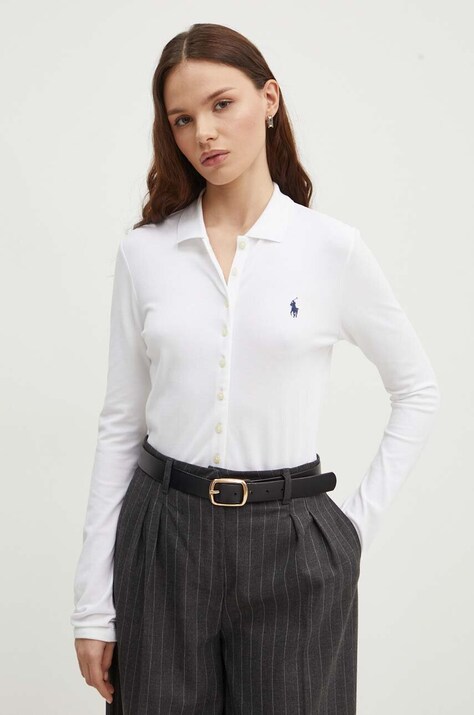 Polo Ralph Lauren camasa femei, culoarea alb, cu guler clasic, slim, 211941176