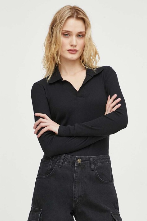 G-Star longsleeve din bumbac culoarea negru
