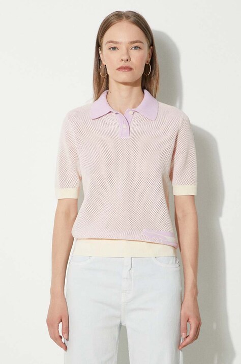Хлопковое поло Maison Kitsuné Flash Fox Knitted Mesh Polo цвет фиолетовый MW00204KT1100