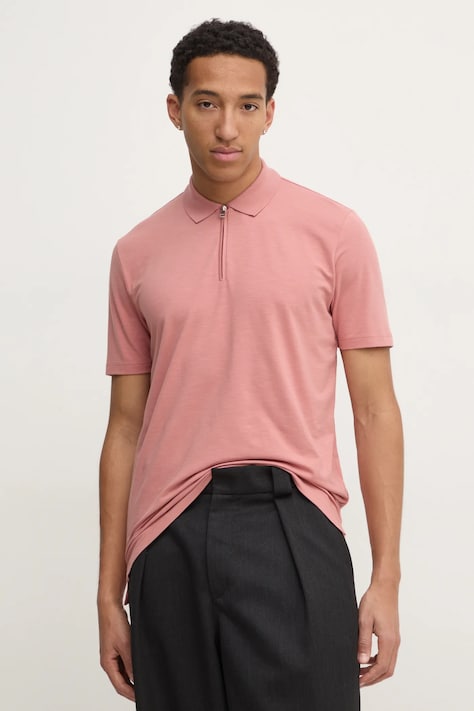 HUGO polo męski kolor różowy gładki