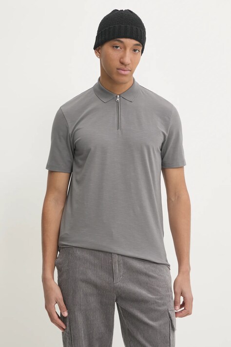 HUGO tricou polo barbati, culoarea gri, neted