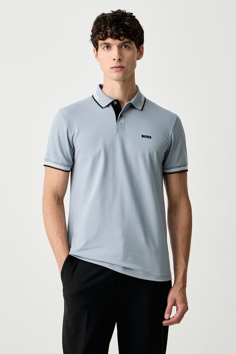 BOSS Green Polo męskie z bawełną Paul szare 50506193