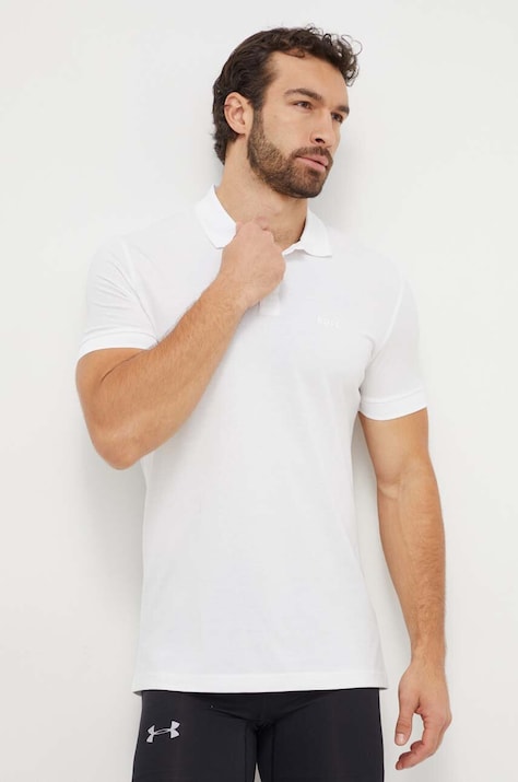 BOSS Green polo de bumbac culoarea alb, neted