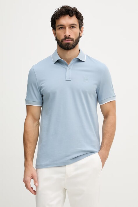 BOSS Orange polo męski kolor niebieski gładki 50507699
