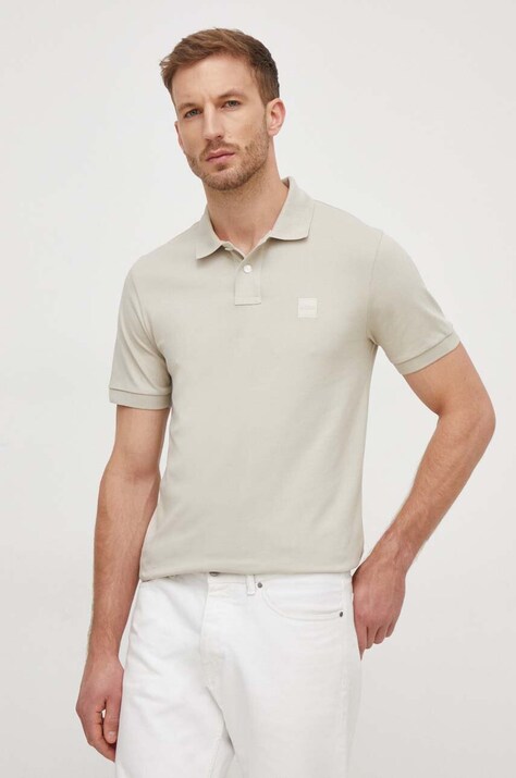 BOSS Orange tricou polo bărbați, culoarea verde, uni, 50507803