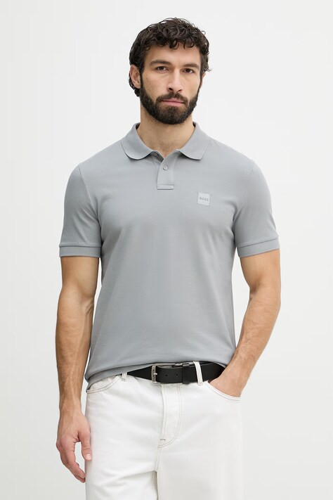 BOSS Orange polo tričko pánske bavlnené s elastanom Passenger sivé 50507803