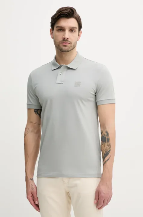 BOSS Orange tricou polo barbati, culoarea gri, neted, 50507803